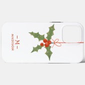 Monogram Naam Kerst Holly Winter Bloemen Case-Mate iPhone Case (Achterkant (horizontaal))