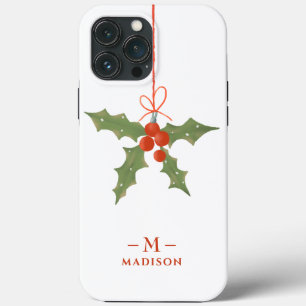 Monogram Naam Kerst Holly Winter Bloemen Case-Mate iPhone Case