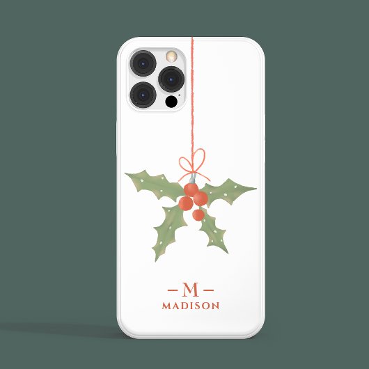 Monogram Naam Kerst Holly Winter Bloemen Case-Mate iPhone Case