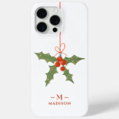 Monogram Naam Kerst Holly Winter Bloemen Case-Mate iPhone Case (Achterkant)