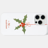 Monogram Naam Kerst Holly Winter Bloemen Case-Mate iPhone Case (Achterkant (horizontaal))