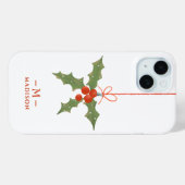 Monogram Naam Kerst Holly Winter Bloemen Case-Mate iPhone Case (Achterkant (horizontaal))