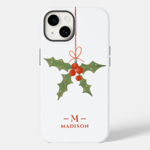Monogram Naam Kerst Holly Winter Bloemig Case-Mate iPhone 14 Hoesje