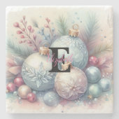 Monogram naam kerstboom versiering waterverf stenen onderzetter (Voorkant)