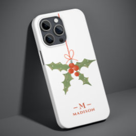 Monogram Naam Kerstmis Holly Winter Floral Case-Mate iPhone 14 Pro Hoesje