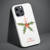 Monogram Naam Kerstmis Holly Winter Floral Case-Mate iPhone Case