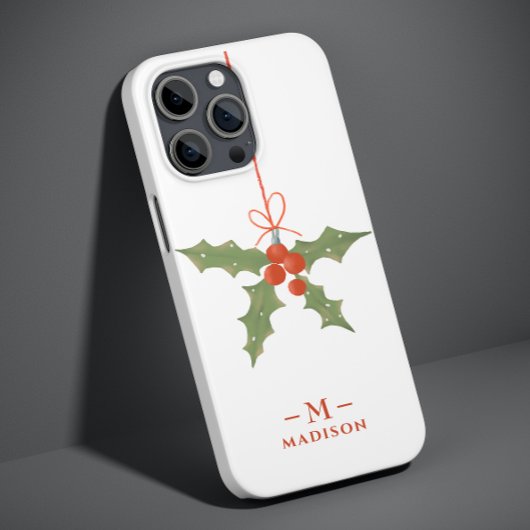 Monogram Naam Kerstmis Holly Winter Floral Case-Mate iPhone Case