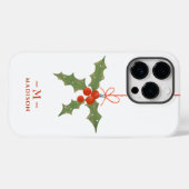 Monogram Naam Kerstmis Holly Winter Floral Case-Mate iPhone Case (Achterkant (horizontaal))