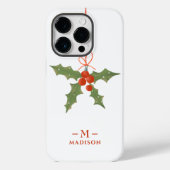 Monogram Naam Kerstmis Holly Winter Floral Case-Mate iPhone Case (Achterkant)