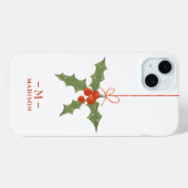 Monogram Naam Kerstmis Holly Winter Floral Case-Mate iPhone Case (Achterkant (horizontaal))