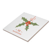 Monogram Naam Kerstmis Holly Winter Floral Tegeltje (Zijkant)