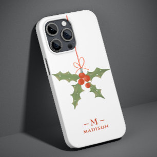 Monogram naam Kerstmis Hulst Winter Bloem Case-Mate iPhone 14 Pro Hoesje