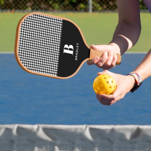 Monogram Naam Klassiek Vintage Houndstooth Patroon Pickleball Paddle (Insitu)