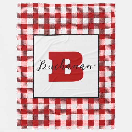 Monogram Naam Klassieke Rode Picknick Fleece Deken (Voorkant)