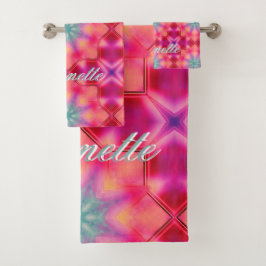 Monogram Naam Kleurrijk Blauw Sterrenpatroon | Bad Handdoek