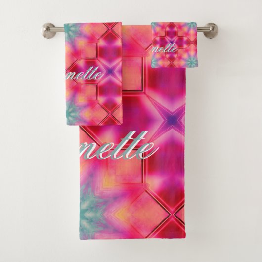 Monogram Naam Kleurrijk Blauw Sterrenpatroon | Bad Handdoek (Insitu)