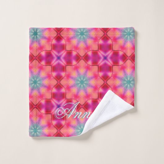 Monogram Naam Kleurrijk Blauw Sterrenpatroon | Bad Handdoek (Wasdoekje)