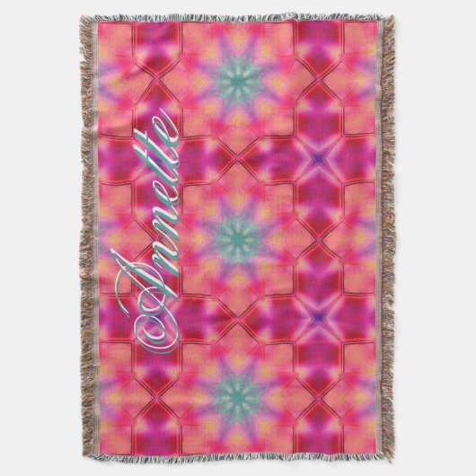 Monogram Naam Kleurrijk Blauw Sterrenpatroon | Deken (Voorkant Verticaal)