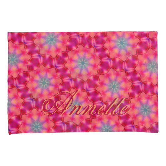 Monogram Naam Kleurrijk Blauw Sterrenpatroon | Kussensloop (Voorkant-Rechts)