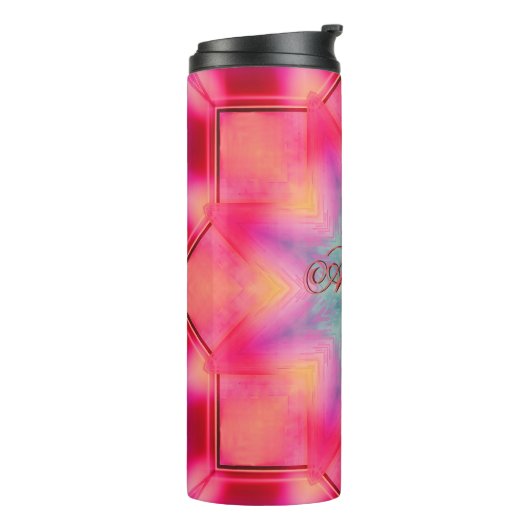 Monogram Naam Kleurrijk Blauw Sterrenpatroon | Thermosbeker (Gedraaid links)