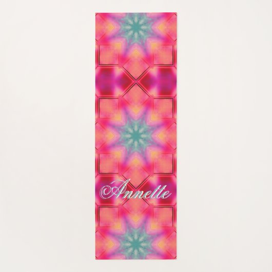 Monogram Naam Kleurrijk Blauw Sterrenpatroon | Yogamat (Achterkant)