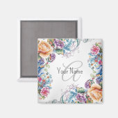 Monogram Naam Kleurrijk Bloemendessin Elegant Mode Magneet (Voorkant / Achterkant)