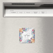 Monogram Naam Kleurrijk Floral Lijst Elegant Moder Magneet (Insitu (Vaatwasser))