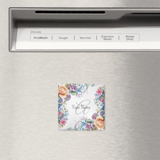 Monogram Naam Kleurrijk Floral Lijst Elegant Moder Magneet (Insitu (Vaatwasser))