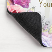 Monogram Naam Kleurrijk Roze Bloemen Gouden Lijst Muismat (Hoek)