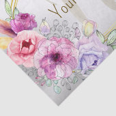 Monogram Naam Kleurrijk Roze Bloemen Gouden Lijst Tissuepapier (Detail)