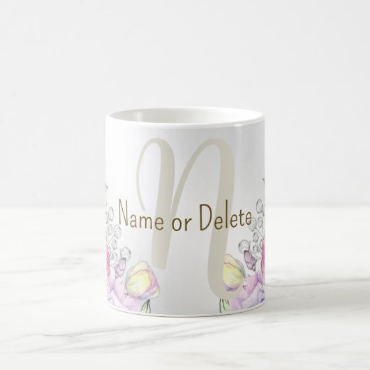 Monogram Naam Kleurrijk Roze Bloemmotief Zilver El Koffiemok (Center)