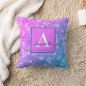 Monogram/Naam Kleurrijke Sneeuwvlok Roze Paars Bla Kussen (Deken)