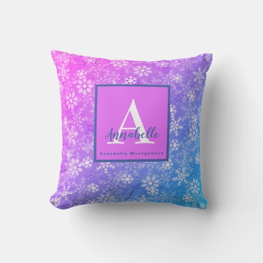 Monogram/Naam Kleurrijke Sneeuwvlok Roze Paars Bla Kussen (Voorkant)