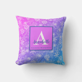 Monogram/naam kleurrijke Snowflake Roze Paars Blau Kussen