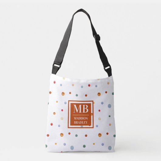 Monogram naam Kleurrijke Waterverf Chic Polka Dot Crossbody Tas (Voorkant)