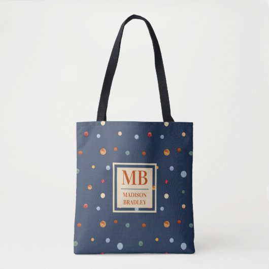 Monogram naam Kleurrijke Waterverf Chic Polka Dot Tote Bag (Voorkant)