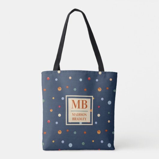 Monogram naam Kleurrijke Waterverf Chic Polka Dot Tote Bag (Achterkant)