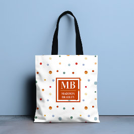 Monogram naam Kleurrijke Waterverf Chic Polka Dot Tote Bag