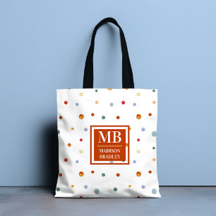Monogram naam Kleurrijke Waterverf Chic Polka Dot Tote Bag
