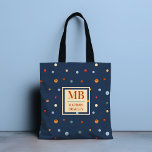 Monogram naam Kleurrijke Waterverf Chic Polka Dot Tote Bag<br><div class="desc">Dit moderne ontwerp heeft een kleurrijk waterverf polka dotpatroon op een marineblauwe achtergrond. Pas het aan met uw monogram en naam door de tekst te bewerken in het tekstvak #personalized #personalizedgifts #monogram #monogrammed #initiaal #name #gifts #customgifts #tas #totebags #bags #accessoires #giftsforgirls</div>