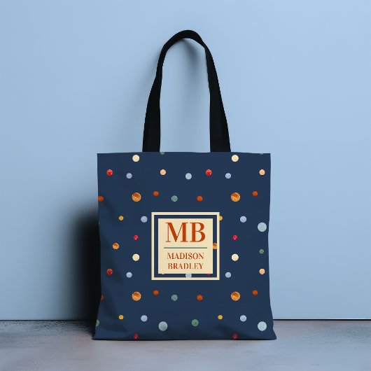Monogram naam Kleurrijke Waterverf Chic Polka Dot Tote Bag