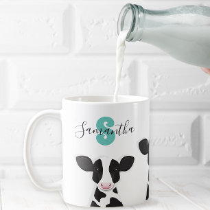 Monogram Naam Koe Blauwgroen Zwart Witte Dier Koffiemok