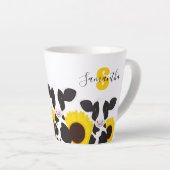 Monogram Naam Koe Floral Sunflower Latte Mok (Rechterhoek)