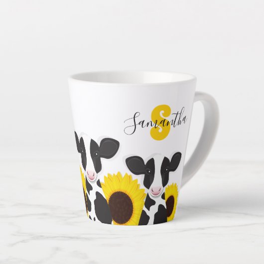 Monogram Naam Koe Floral Sunflower Latte Mok (Rechterhoek)