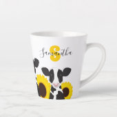 Monogram Naam Koe Floral Sunflower Latte Mok (Rechts)