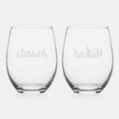 Monogram Naam Koppels Gepersonaliseerd Wijnglas Zonder Voet (Achterkant)