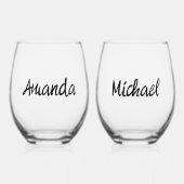 Monogram Naam Koppels Gepersonaliseerd Wijnglas Zonder Voet (Voorkant)