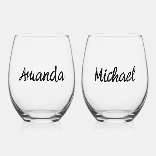 Monogram Naam Koppels Gepersonaliseerd Wijnglas Zonder Voet (Voorkant)