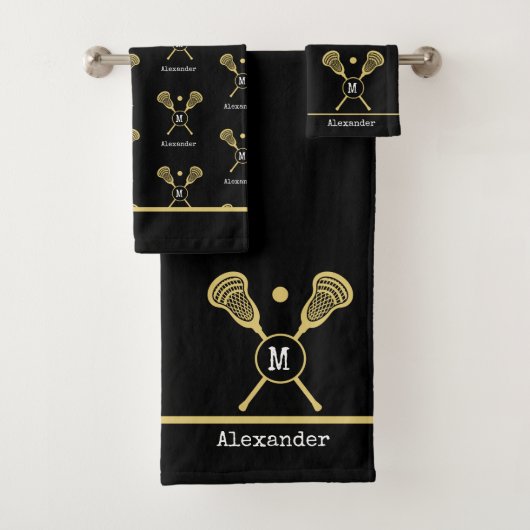 Monogram naam Lacrosse Gold Black Bad Handdoek (Insitu)