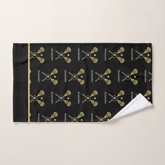 Monogram naam Lacrosse Gold Black Bad Handdoek (Handdoek)